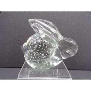 Clear Blown Glass Bunny Controlled Bubbles Rabbit Figurine Paperweight